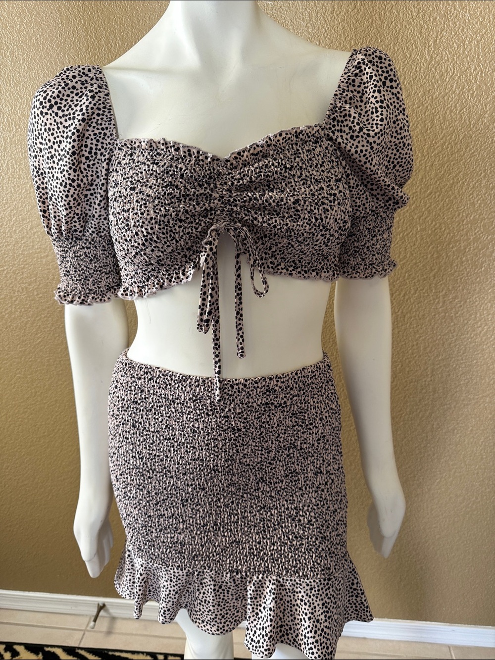 Smocked Mini Skirt in Blush Dot Print